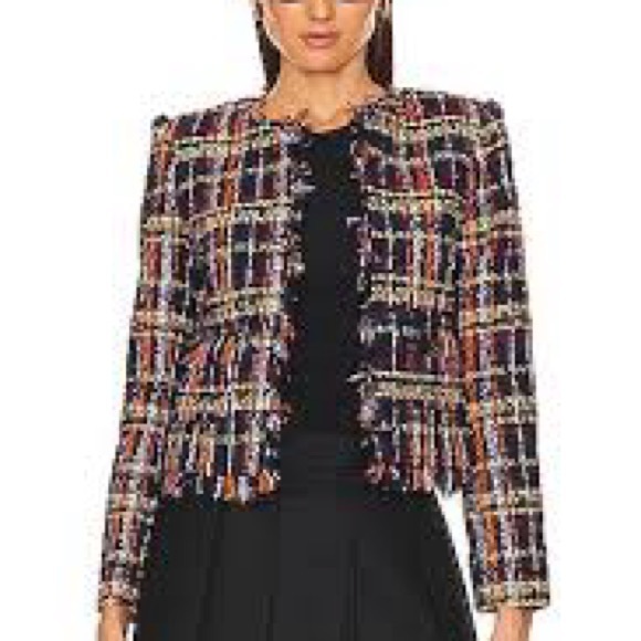 L’Agence Angelina Jacket Midnight Navy Blue Tweed Fringe coastalgrandma polished - Picture 8 of 16